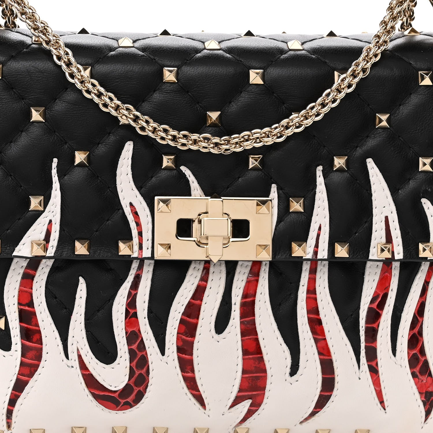 Valentino Garavani Lambskin Ayers Flames Medium Rockstud Spike Shoulder Bag Black 7 of 9