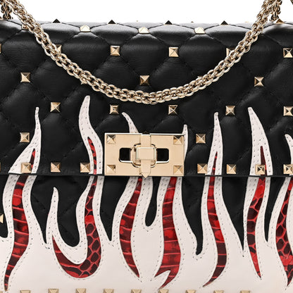 Valentino Garavani Lambskin Ayers Flames Medium Rockstud Spike Shoulder Bag Black 7 of 9