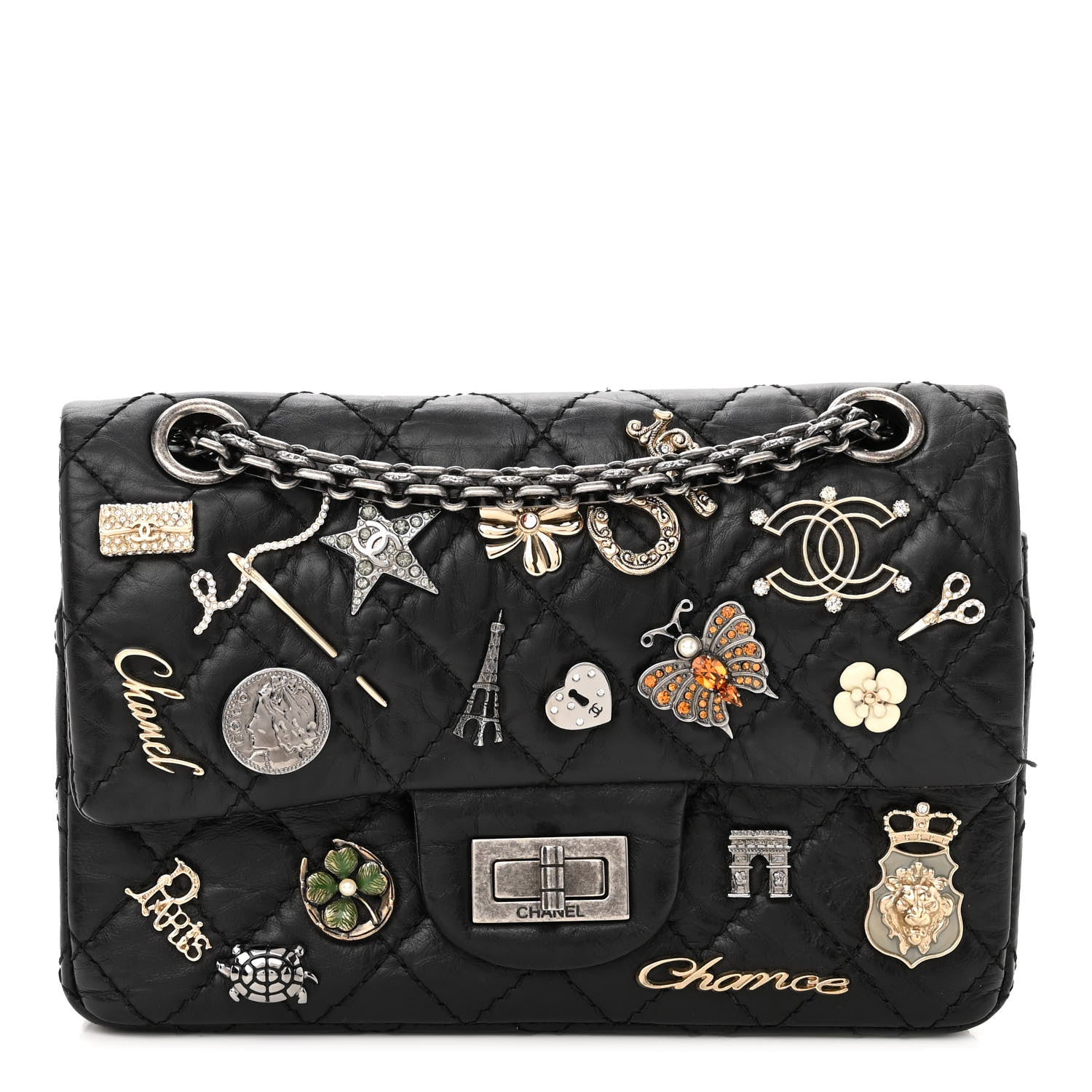 Chanel Aged Calfskin Lucky Charms 2.55 Reissue 224 Flap Black 1 of 12