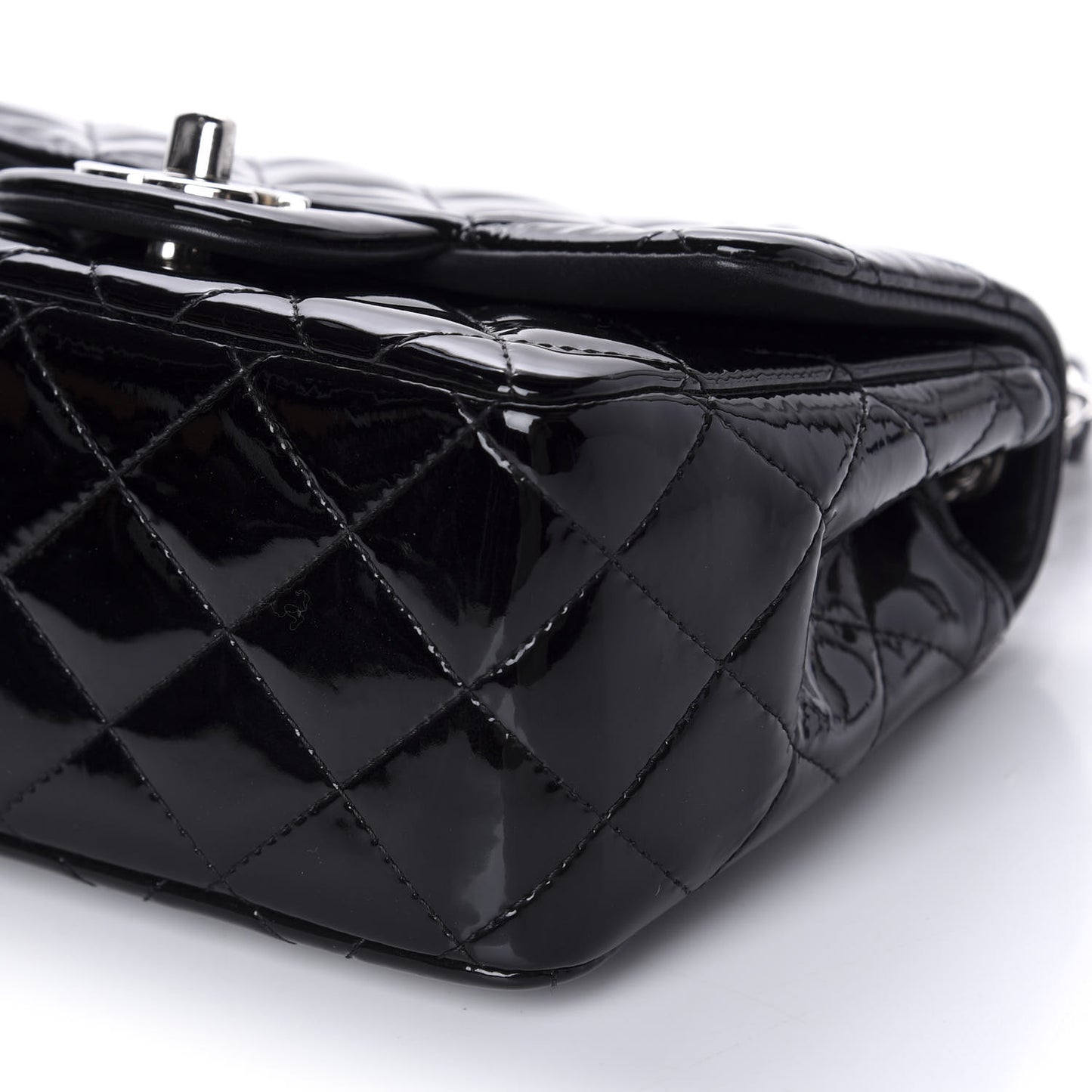 Patent Calfskin Quilted Mini Square Flap Black