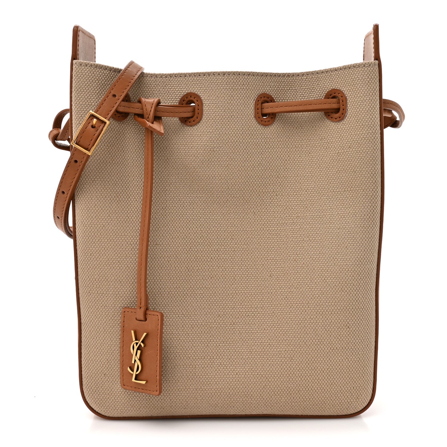 Saint Laurent Canvas Calfskin Small Bucket Bag Desert Dust Brick 1 of 21