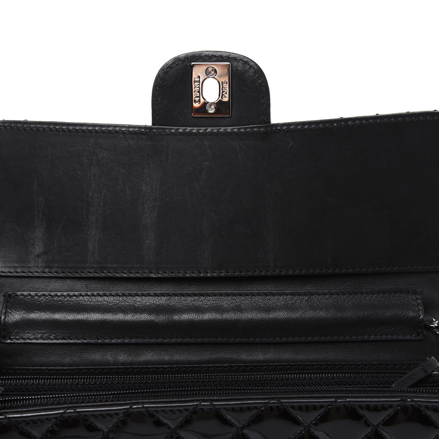 Chanel Patent Calfskin Quilted Flap Clutch With Chain Black 10 of 14