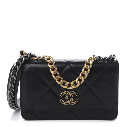 Chanel Shiny Goatskin Quilted 19 Wallet On Chain WOC Black 1 of 13