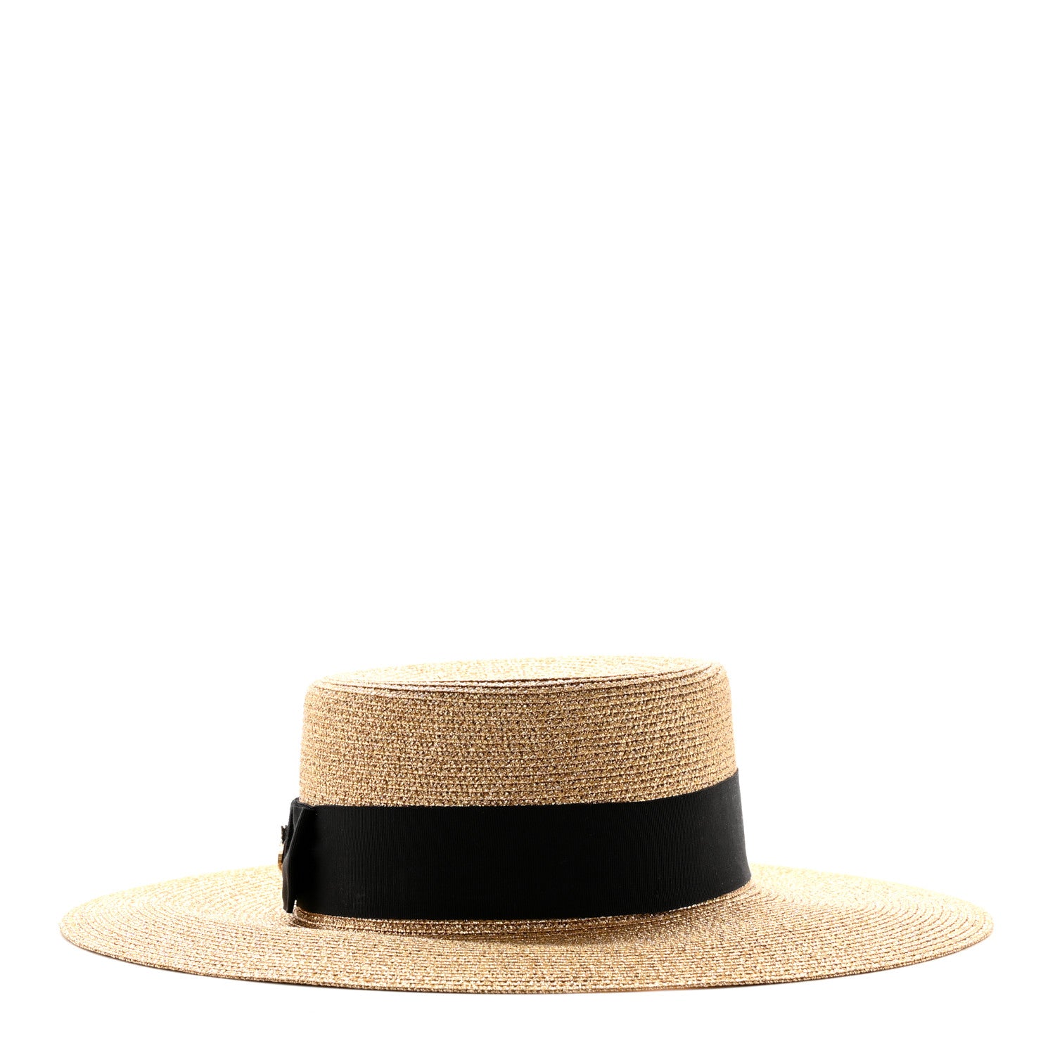 Gucci Glittered Straw Grosgrain Wide Brim Hat L Gold Black 3 of 15