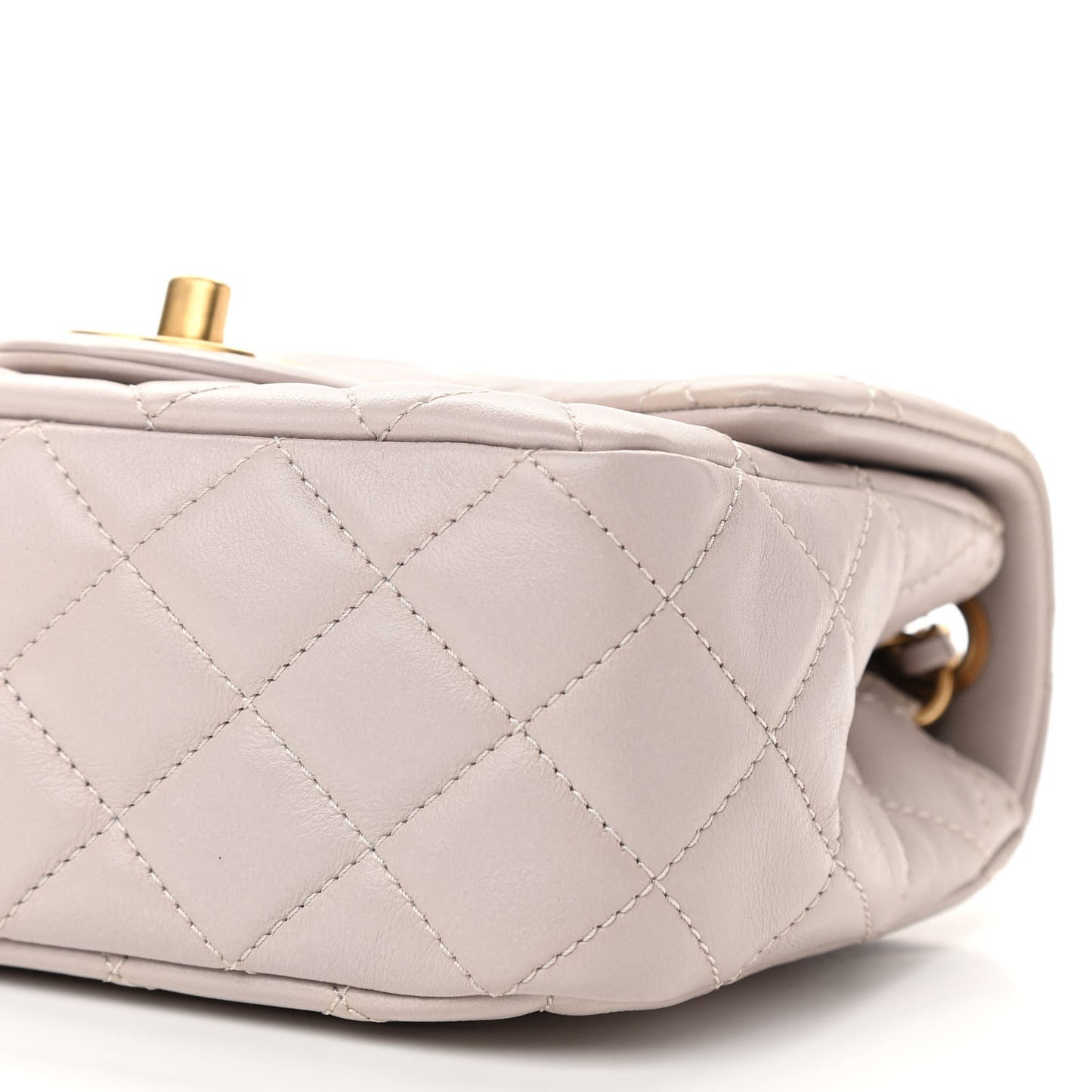 Lambskin Quilted Mini Pearl Crush Flap Light Purple