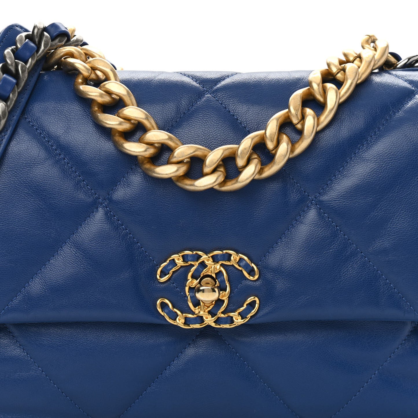 Goatskin Quilted Large Chanel 19 Flap Dark Blue