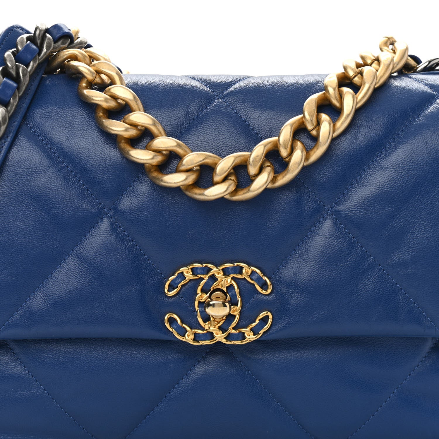 Chanel Goatskin Quilted Large Chanel 19 Flap Dark Blue 8 of 11