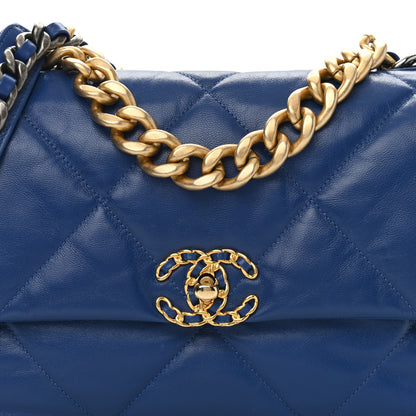 Chanel Goatskin Quilted Large Chanel 19 Flap Dark Blue 8 of 11