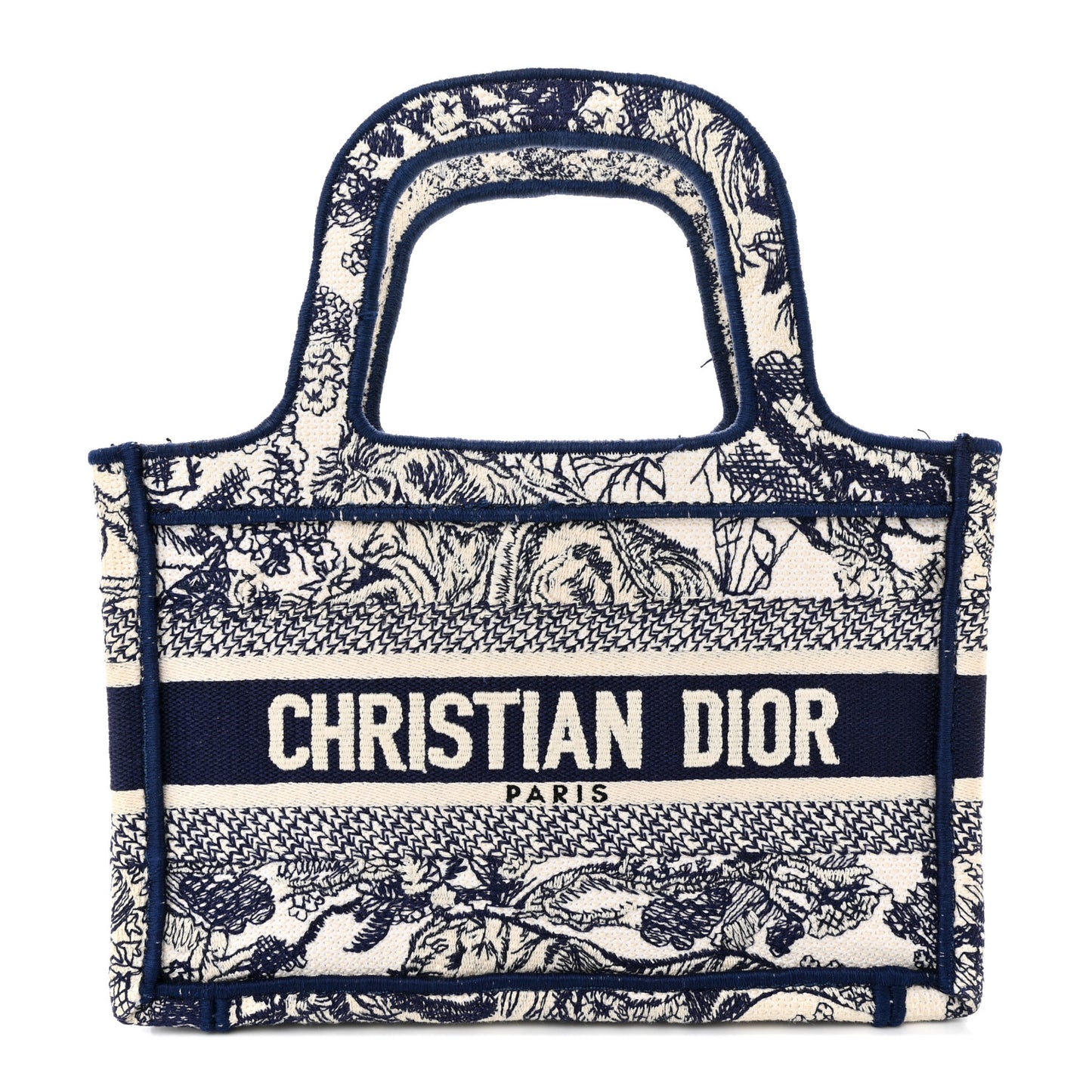 Canvas Embroidered Mini Toile De Jouy Book Tote Blue