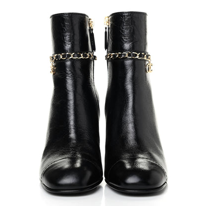 Chanel Crumpled Calfskin Cap Toe Chain Short Boots 36.5 Black 2 of 12