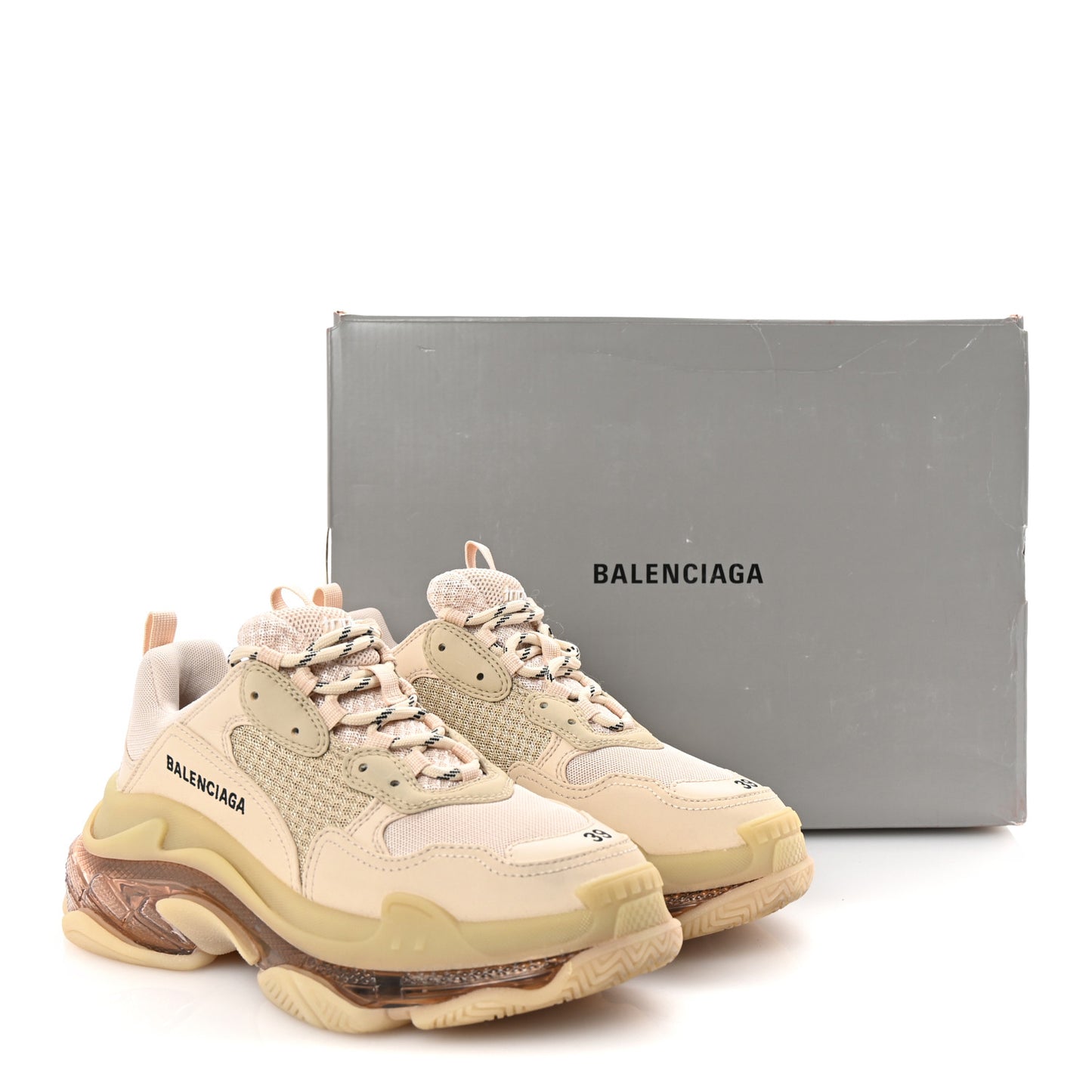 Fabric Mesh Clear Sole Womens Triple S Sneakers 39 Nude