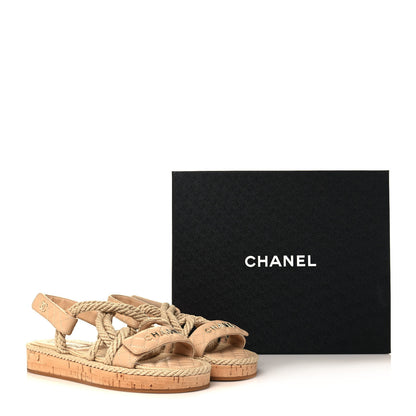 Chanel Cord Lambskin Quilted Logo Sandals 39 Beige 9 of 9