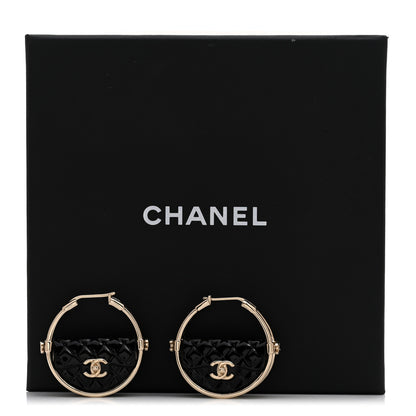 Chanel Metal Resin Quilted Flap Bag Hoop Earrings Black Gold 5 of 5
