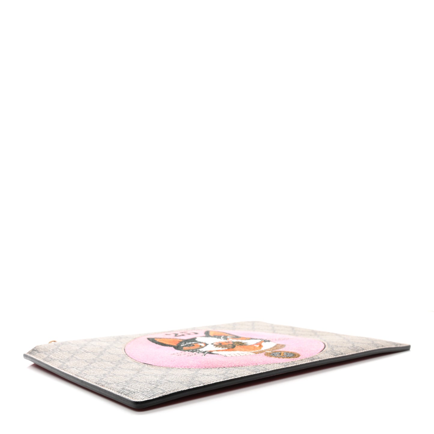 GG Supreme Monogram Bosco Patch Zip Pouch Beige Malva Hibiscus Red