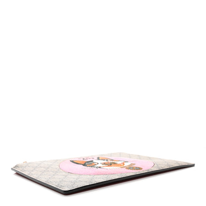 Gucci GG Supreme Monogram Bosco Patch Zip Pouch Beige Malva Hibiscus Red 4 of 9