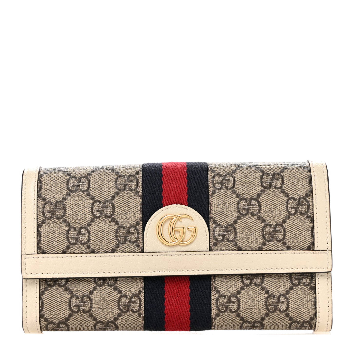 GG Supreme Monogram Textured Calfskin Web Ophidia Continental Wallet Beige White
