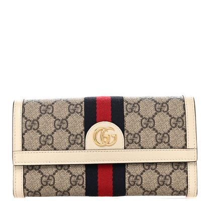 Gucci GG Supreme Monogram Textured Calfskin Web Ophidia Continental Wallet Beige White 1 of 7