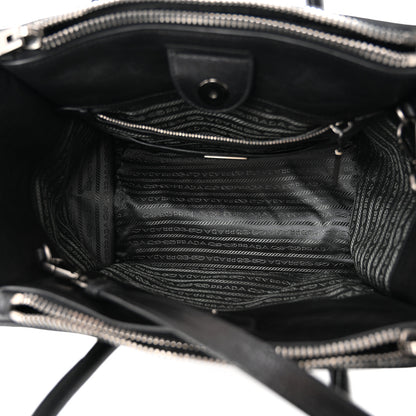 Prada Glace Calf Small Twin Pocket Tote Black 5 of 12