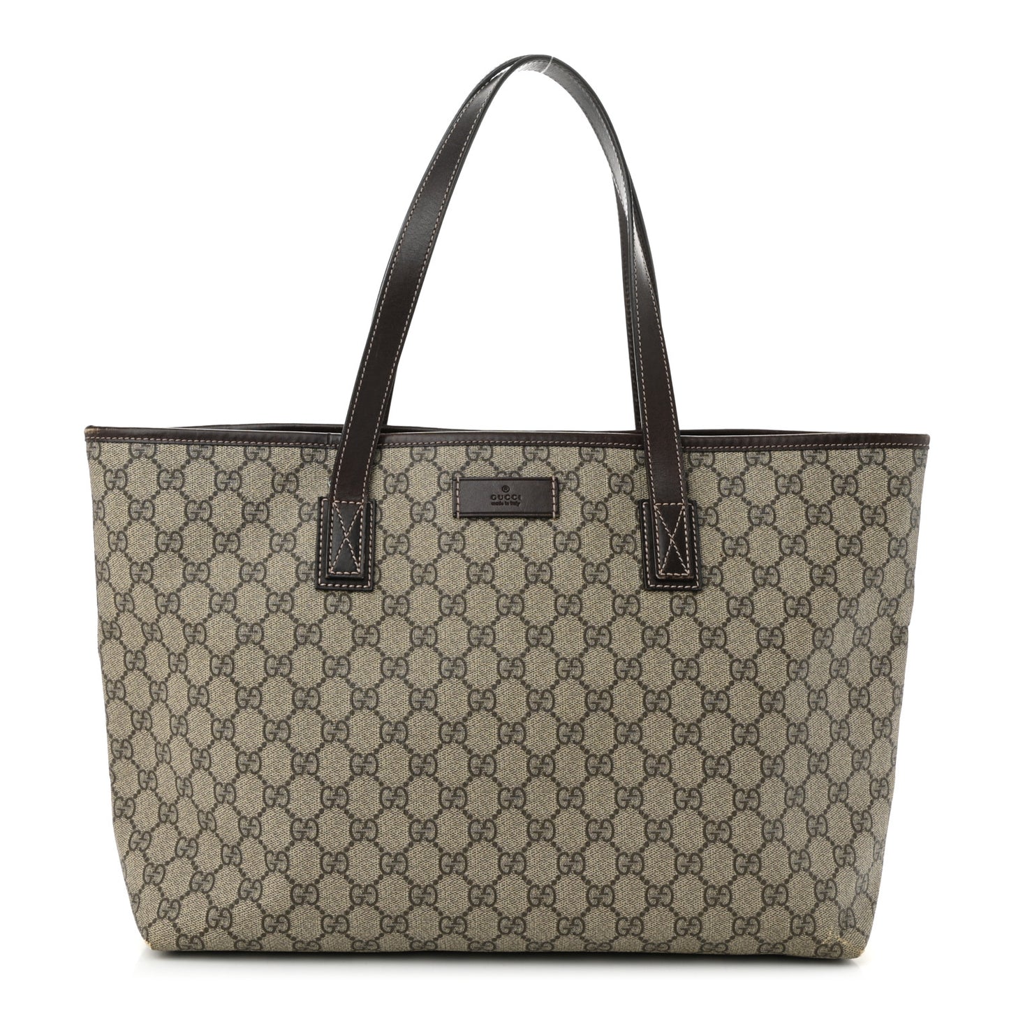GG Supreme Monogram Medium Zippered Shopping Tote Dark Brown