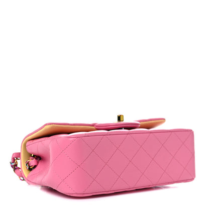 Chanel Lambskin Quilted Mini Rectangular Flap Pink Yellow 3 of 9