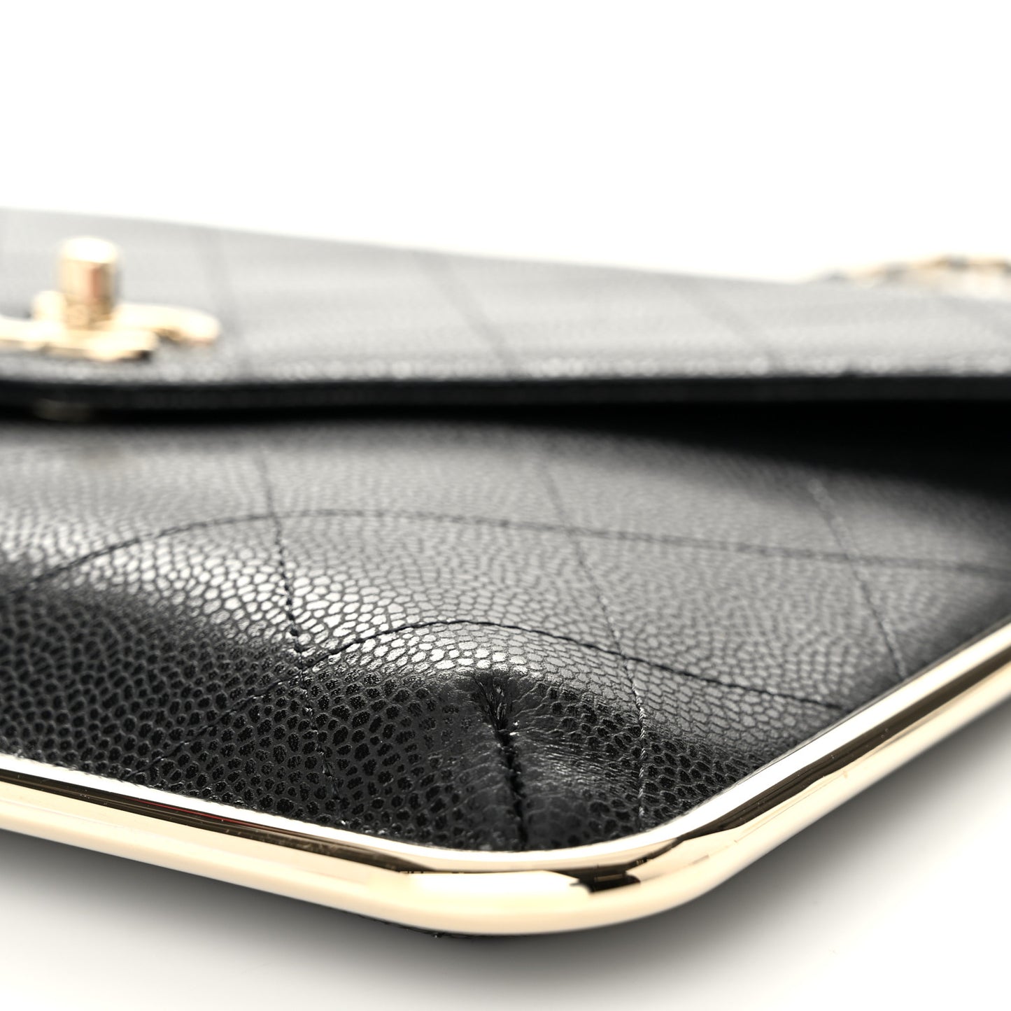 Grained Calfskin Envelope Clutch With Chain WOC Black