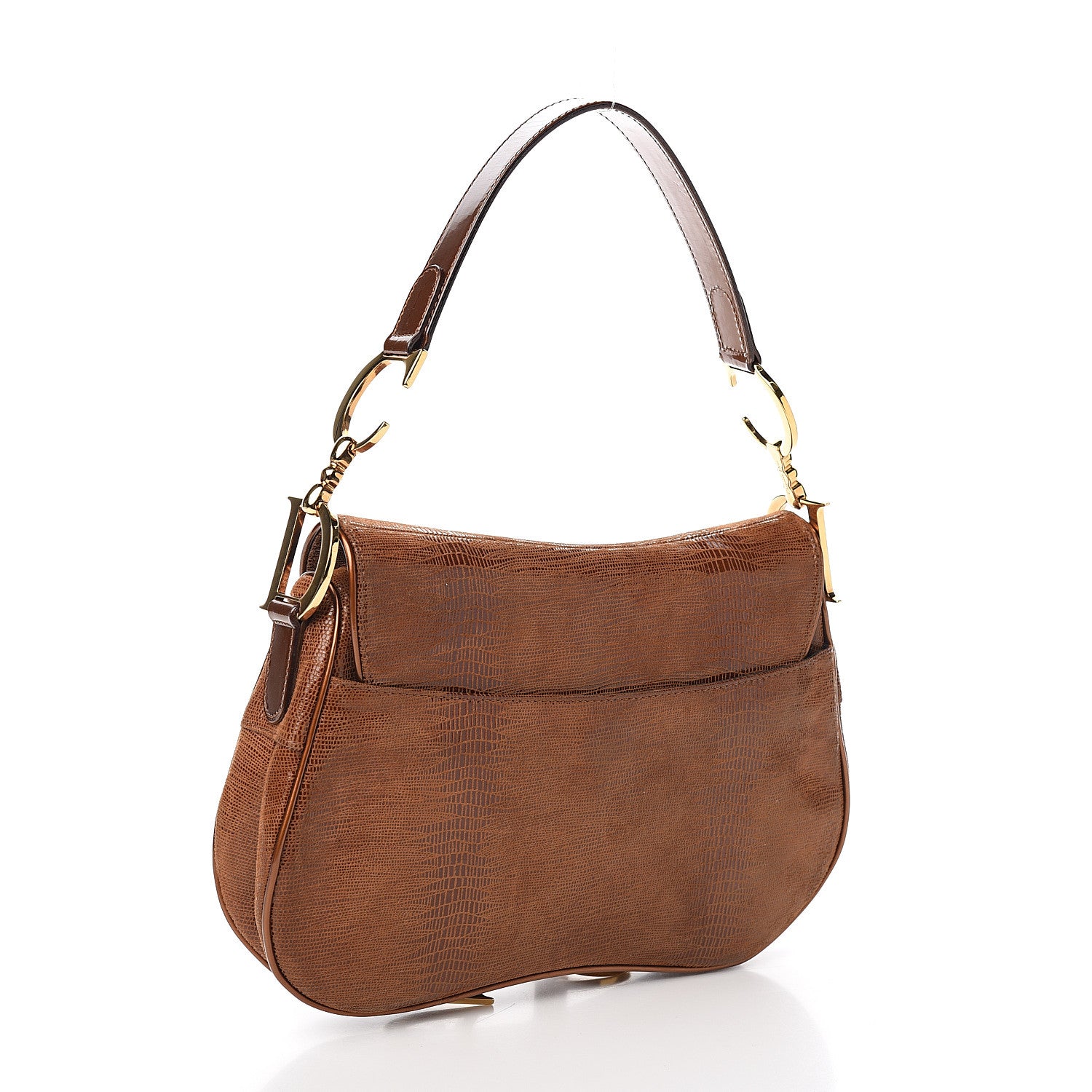 Christian Dior Lizard Double Saddle Bag Brown 2 of 9
