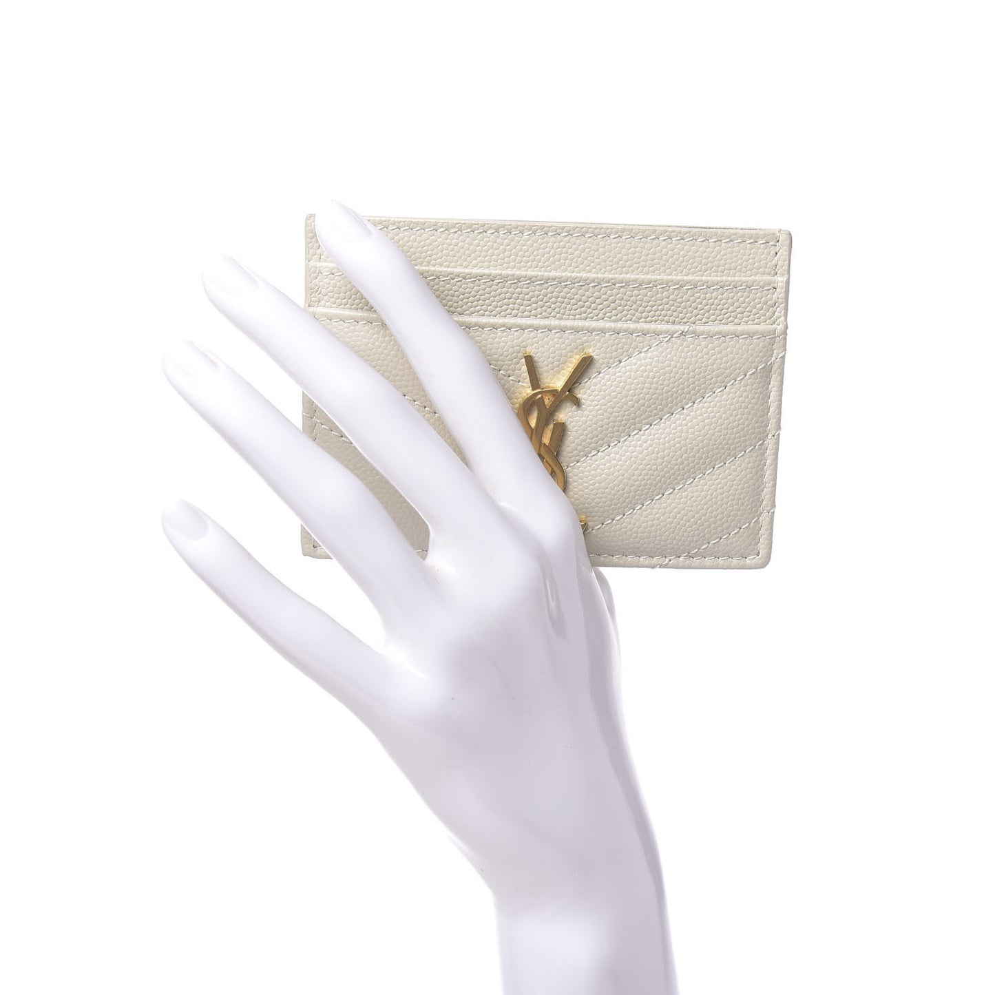 Grain De Poudre Matelasse Chevron Monogram Credit Card Case Crema Soft