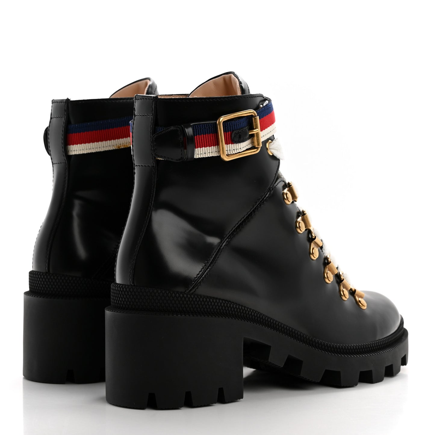 Calfskin Sylvie Web Womens Lace Up Combat Boots 35.5 Black