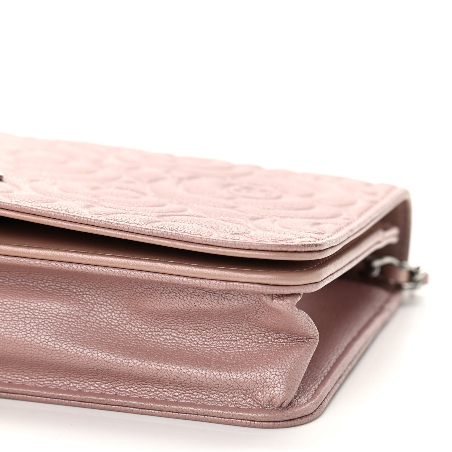 Goatskin Camellia Embossed Wallet On Chain WOC Light Pink