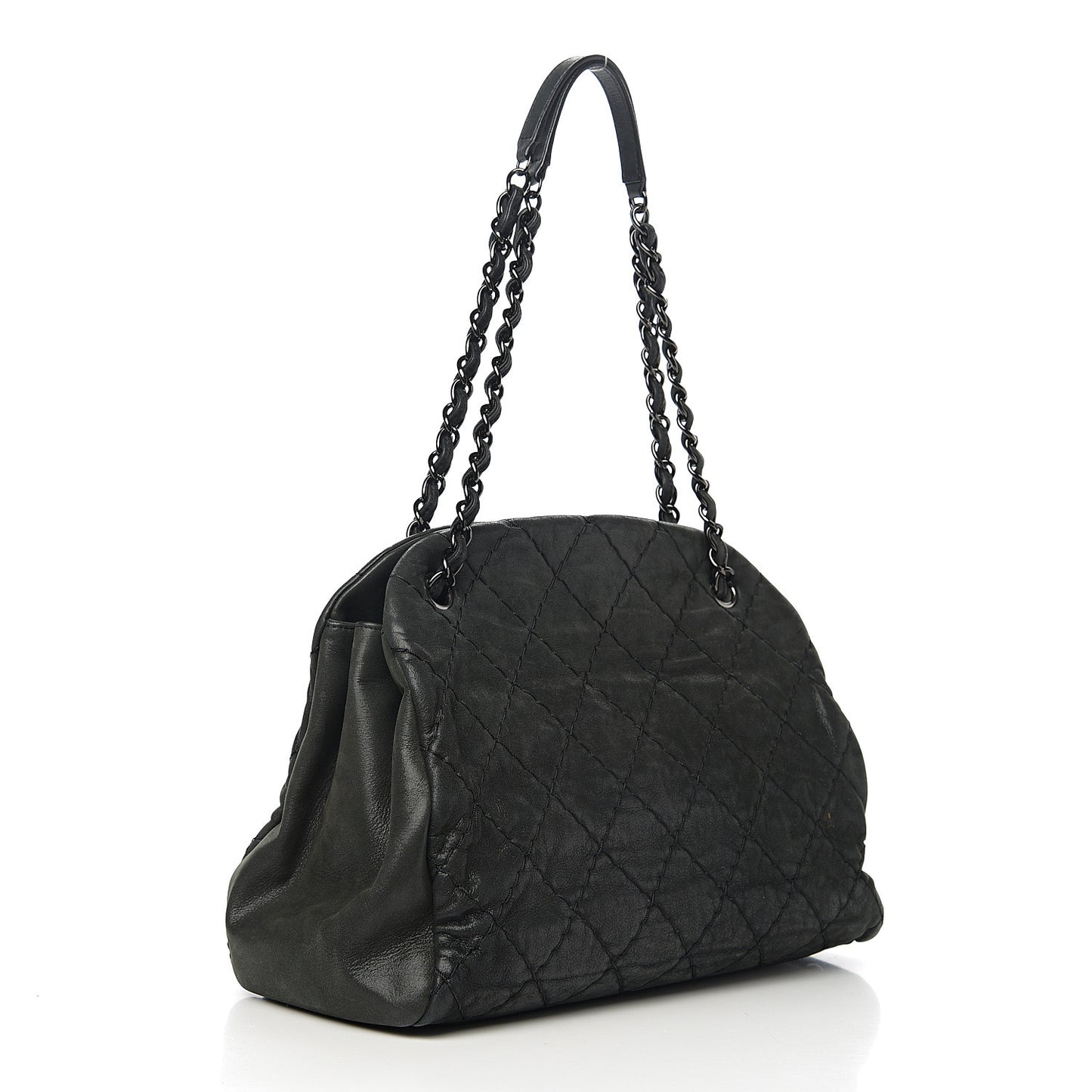 Iridescent Calfskin Quilted Large Just Mademoiselle Dark Grey