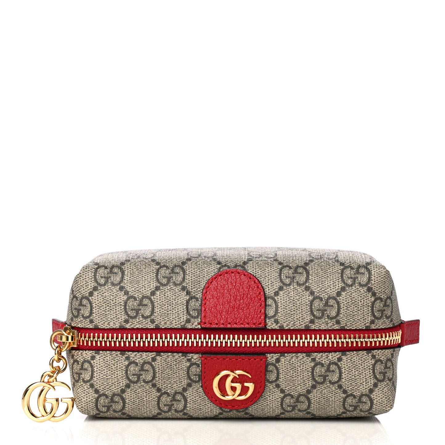 Soft GG Supreme Monogram Calfskin Small Ophidia Cosmetic Case Beige Ebony Hibiscus Red