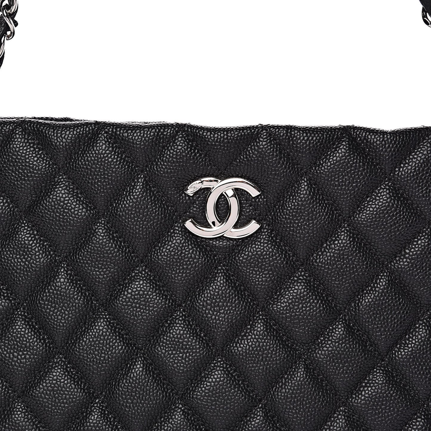 Caviar Quilted Large CC Shopping Tote Black