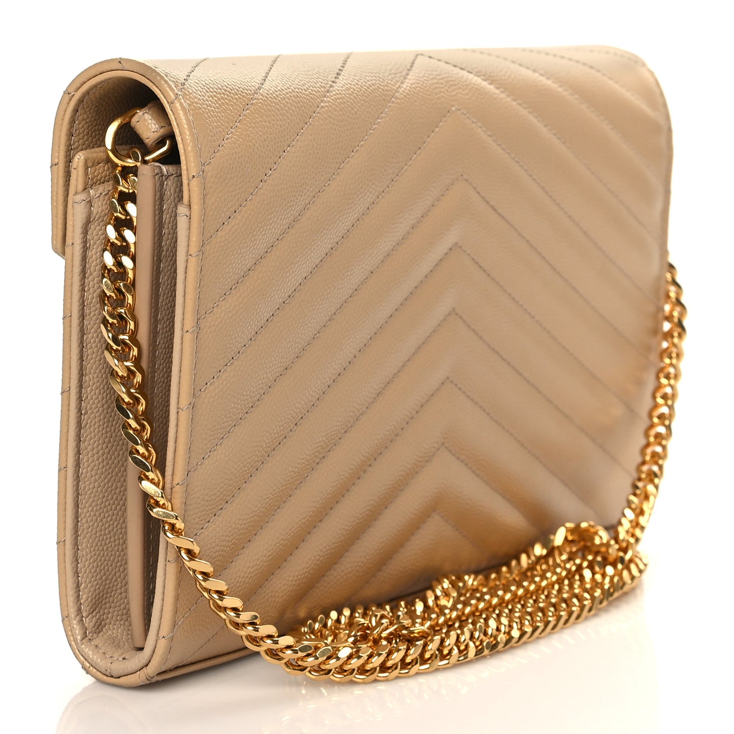Grain De Poudre Matelasse Chevron Monogram Chain Wallet Dark Latte
