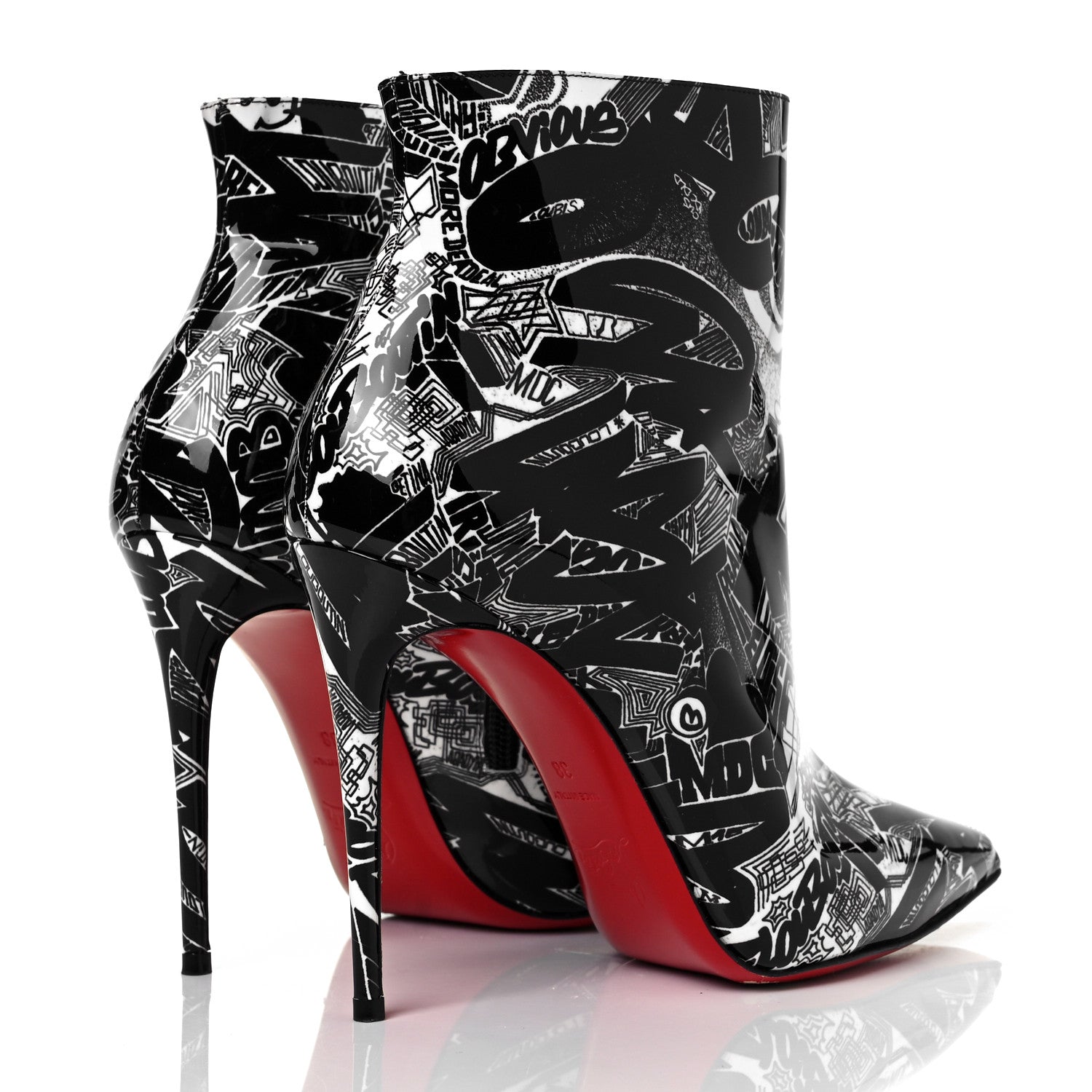 Christian Louboutin Patent Nicograf So Kate Booty 100 Ankle Boots 38 Black White 4 of 6