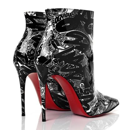 Christian Louboutin Patent Nicograf So Kate Booty 100 Ankle Boots 38 Black White 4 of 6
