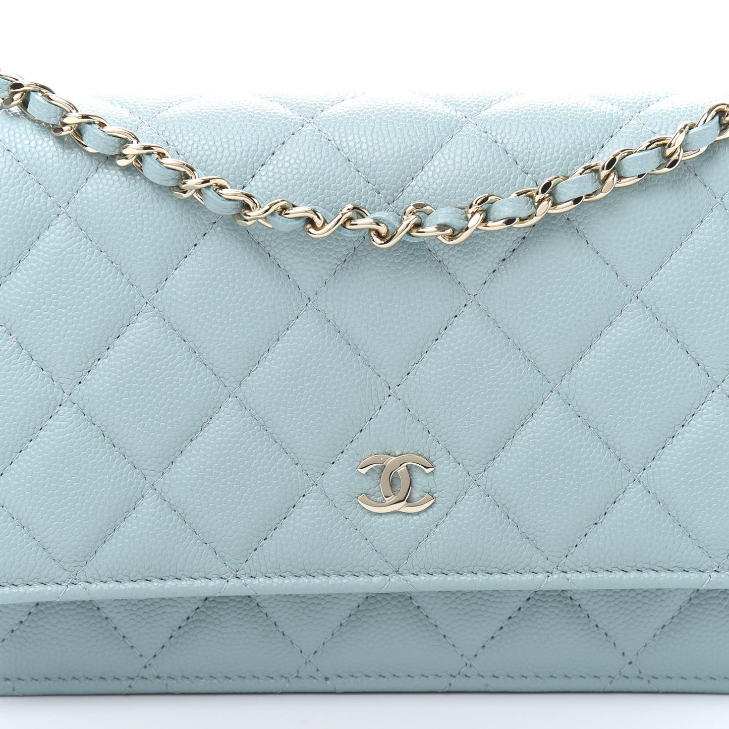 Caviar Quilted Wallet On Chain WOC Light Blue