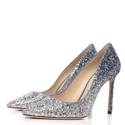 Jimmy Choo Glitter Pointy Toe Romy 100 Pumps 40 Silver Dusk Blue 3 of 8
