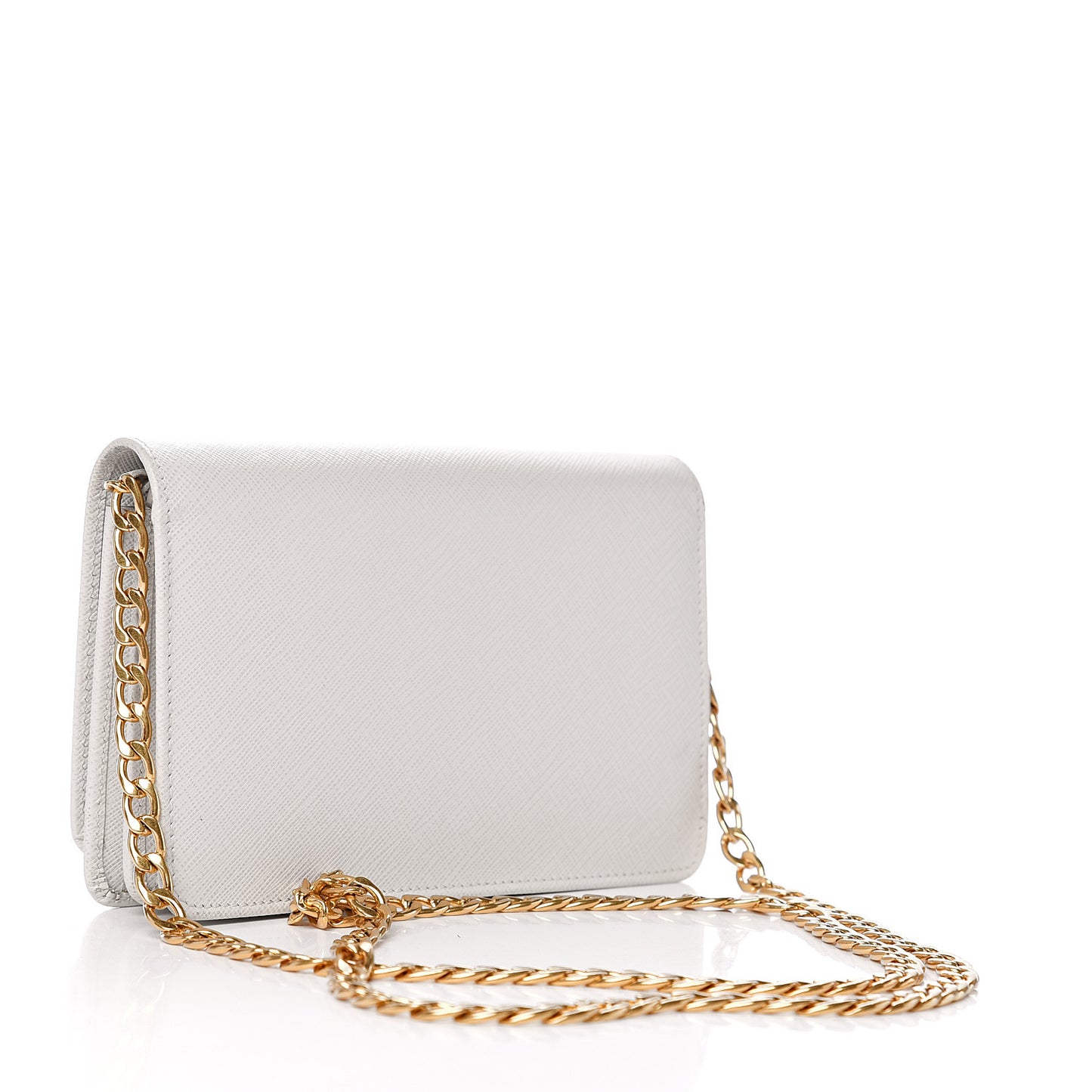 Saffiano Lux Chain Wallet White
