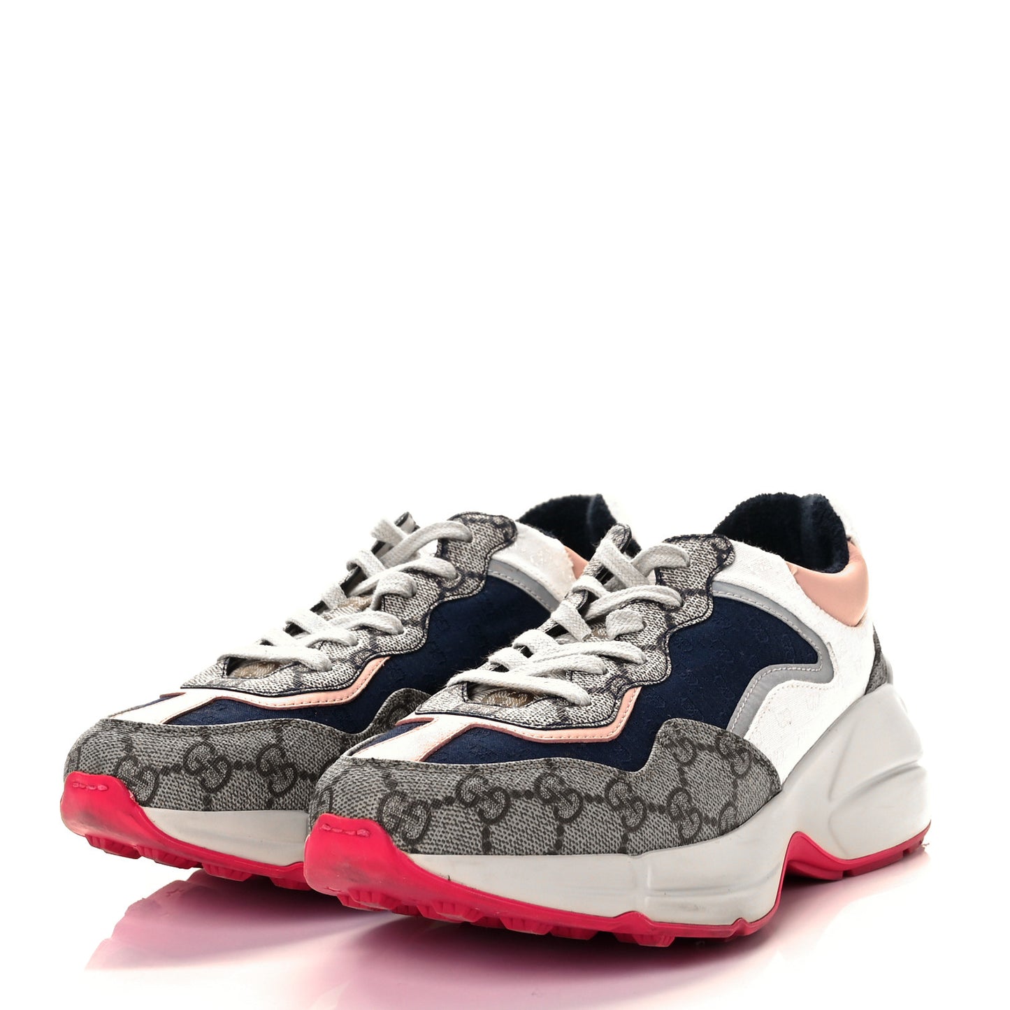 GG Supreme Monogram Mix Monogram Womens Rhyton Sneakers 37.5 London Blue Beige Pale Pink
