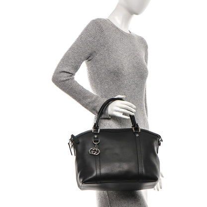 Gucci Pebbled Calfskin Medium GG Charm Dome Satchel Black 3 of 8