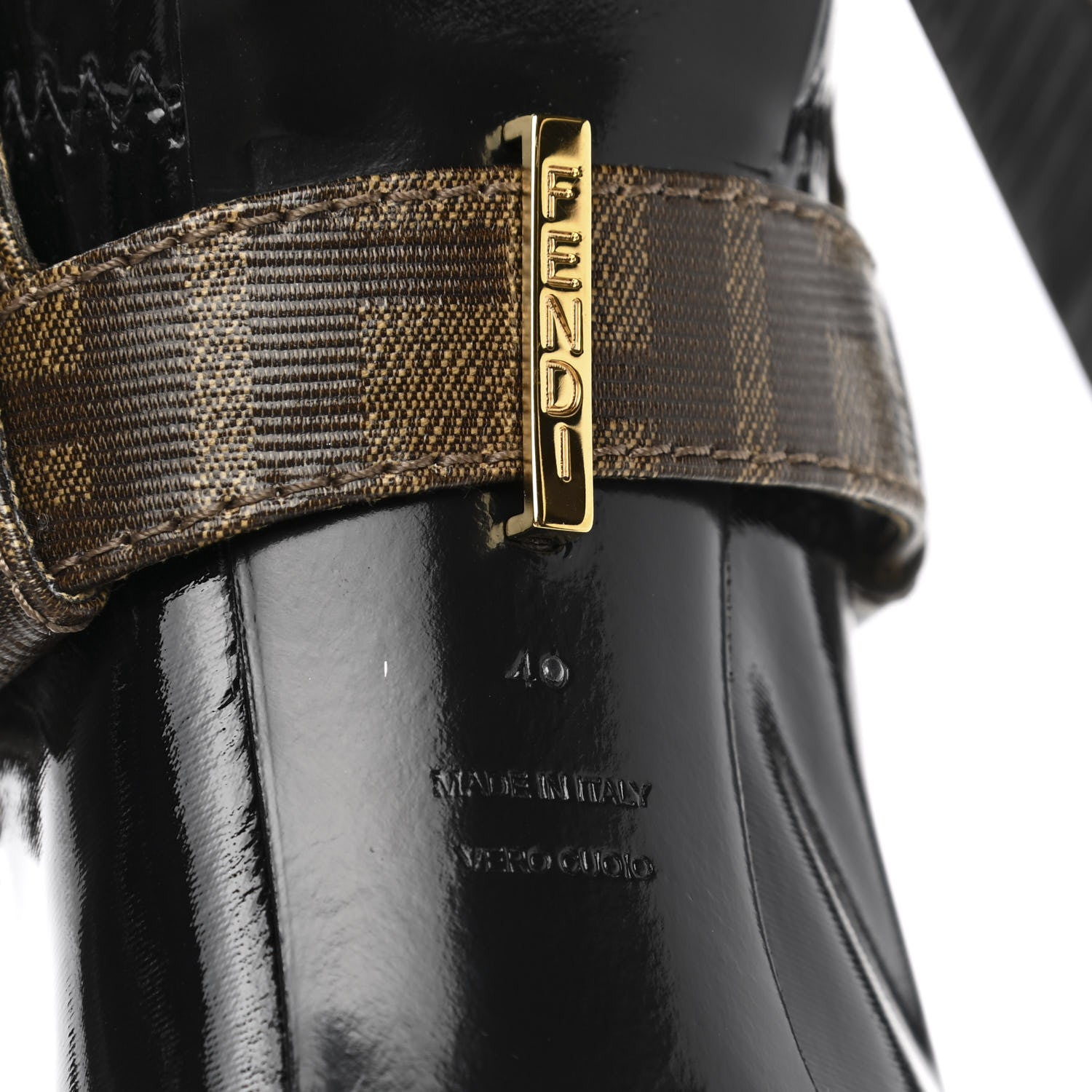 Fendi Glossy Neoprene Glazed Fabric FF FFrame Short Boots 40 Black Tobacco Moro 6 of 7