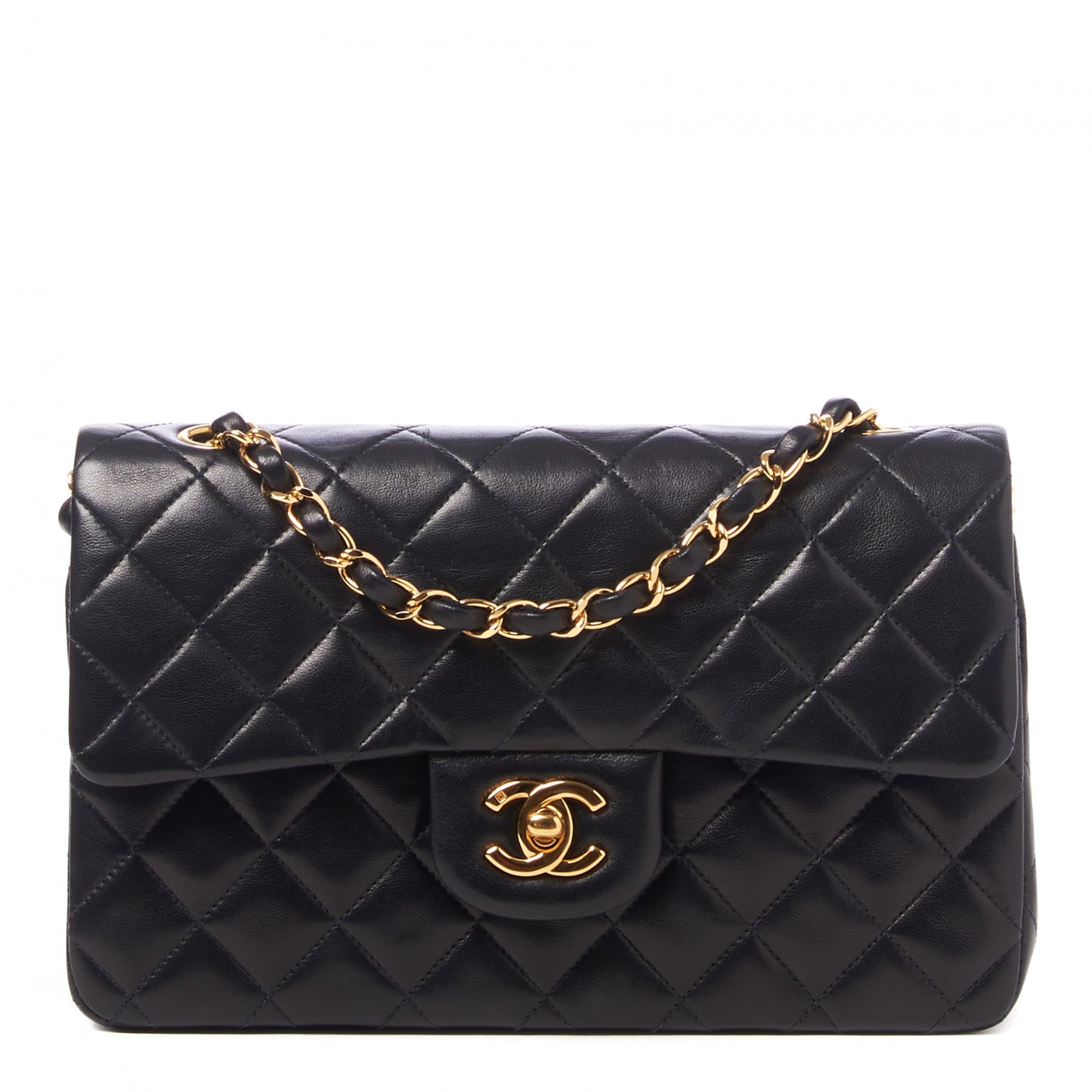 Lambskin Quilted Small Double Flap Black