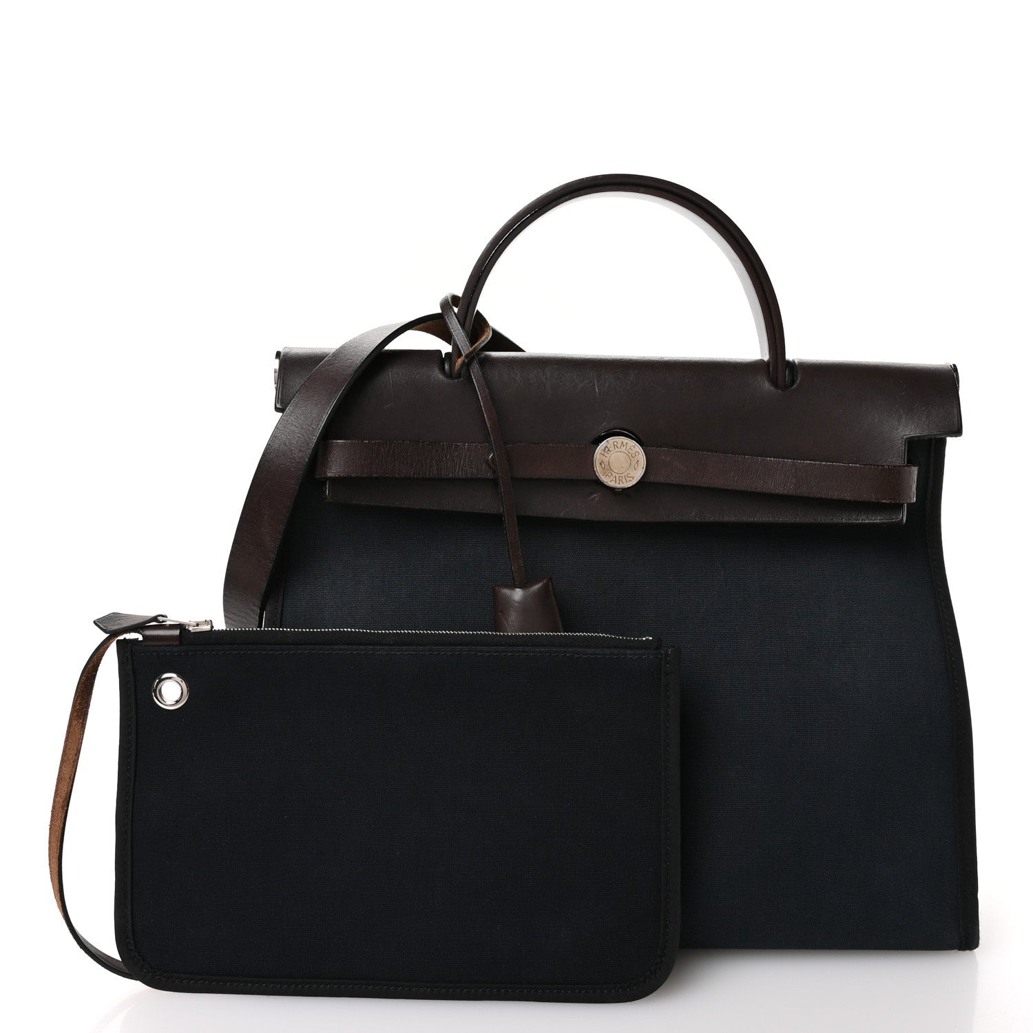 Hermes Military Toile Vache Hunter Herbag Zip 31 PM Bleu Marine Black Ebene 3 of 14