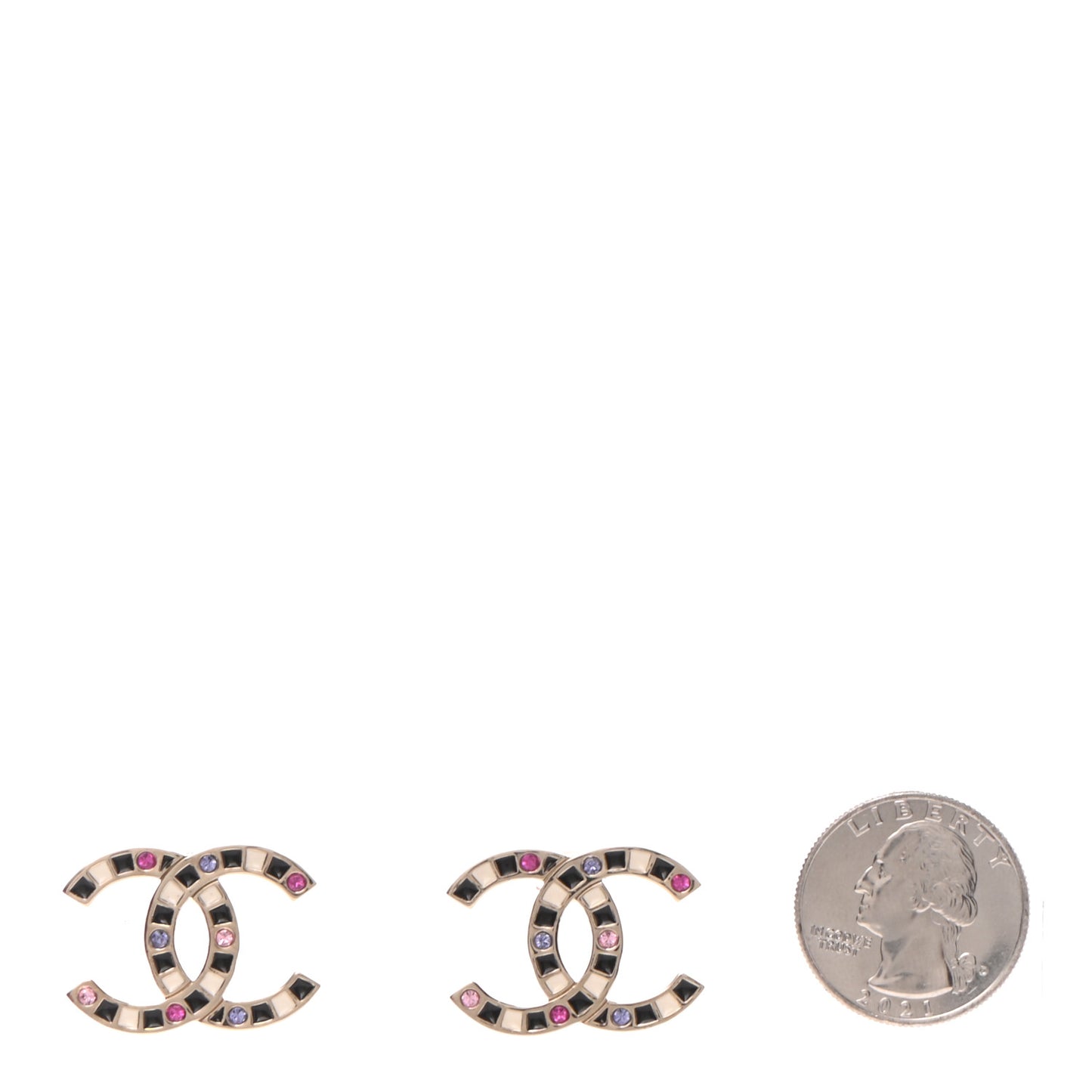 Crystal Enamel Large CC Earrings Gold Black White Pink