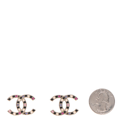 Chanel Crystal Enamel Large CC Earrings Gold Black White Pink 2 of 4