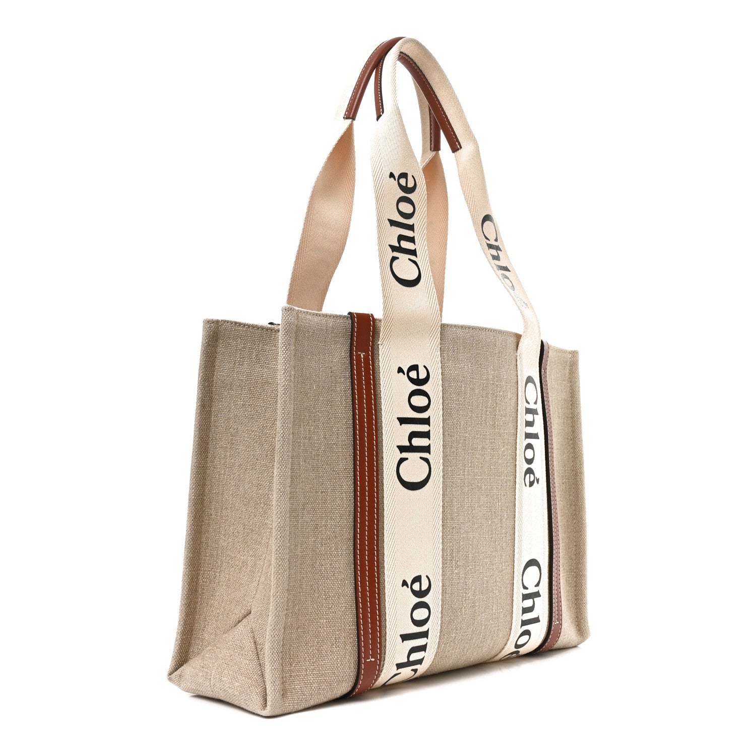 Chloe Linen Calfskin Medium Woody Ribbon Tote White Brown 2 of 10