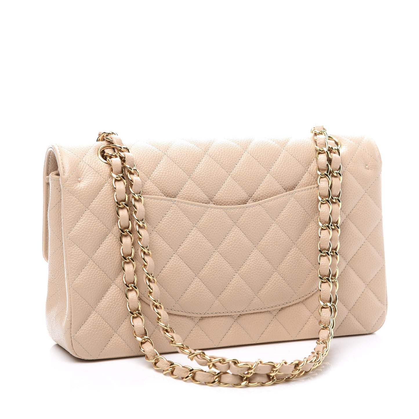 Caviar Quilted Medium Double Flap Beige Clair