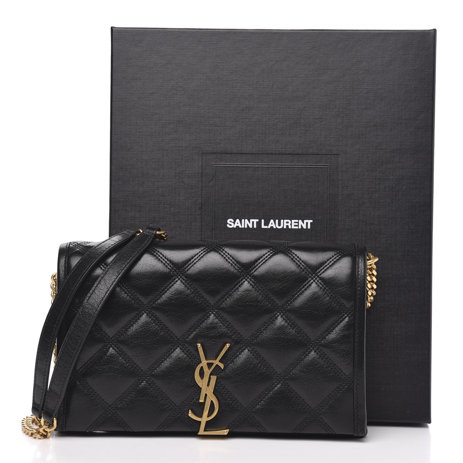 Saint Laurent Lambskin Diamond Quilted Becky Chain Wallet Black 10 of 10