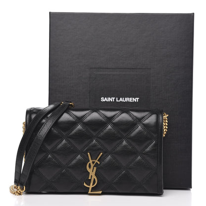 Saint Laurent Lambskin Diamond Quilted Becky Chain Wallet Black 10 of 10