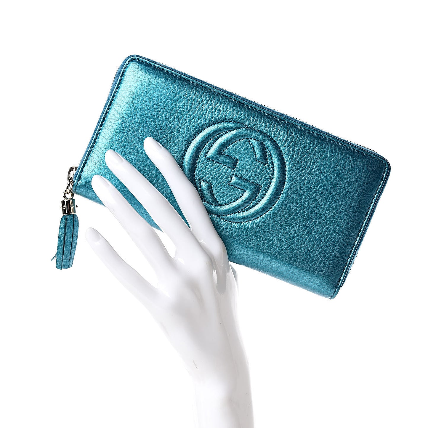 Metallic Cellarius Calfskin Soho Zip Around Wallet Deep Cobalt